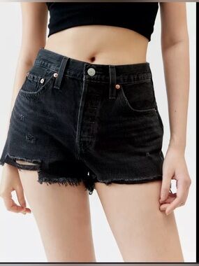 EUC Levi's 501 Black Cut Off Denim Shorts W31 High Rise Button Fly